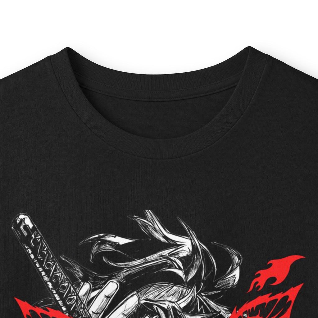 Samurai Skull with Red Blossom graphic long sleeve tee | Japanese kanji
