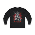 Samurai Skull with Red Blossom graphic long sleeve tee | Japanese kanji